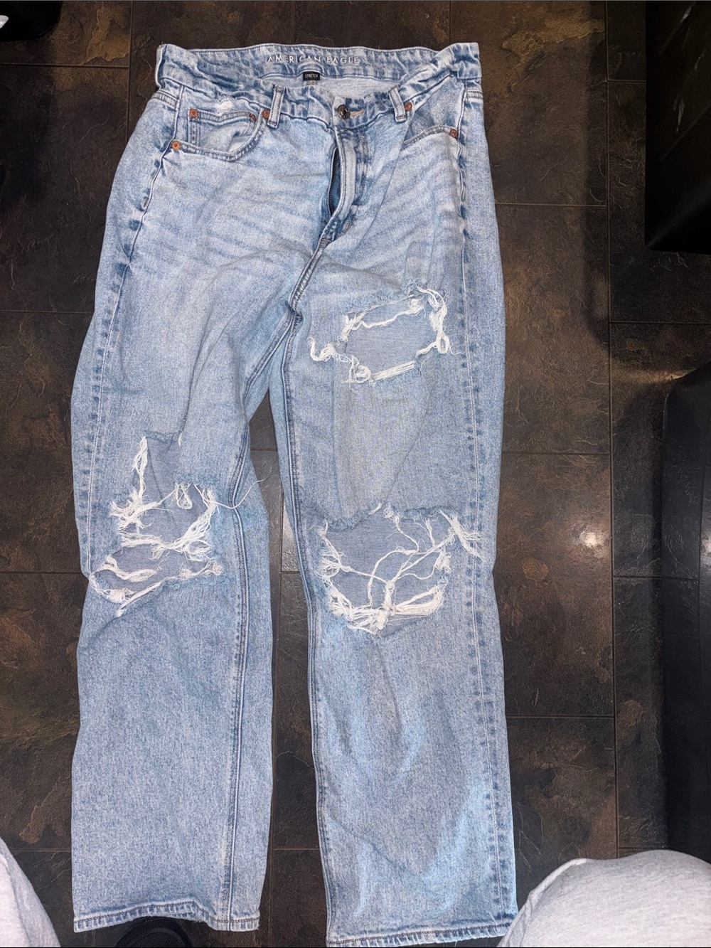 Light Wash Distressed Straight-Leg Jeans